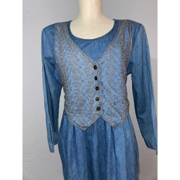 Stuart Alan Vintage Denim Chambray Vest Layered Maxi Dress size 14 Western - Picture 2 of 12